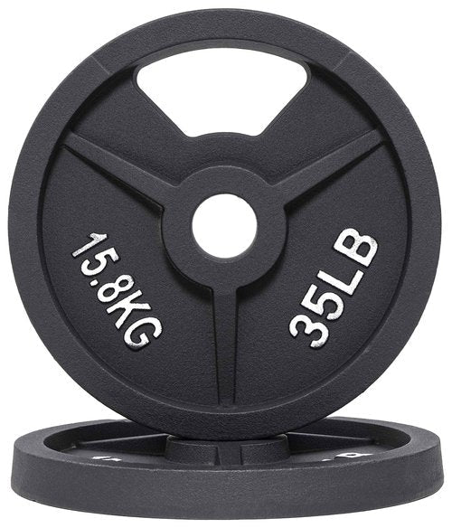 Signature Fitness Olympic 2-Inch Cast Iron Plate Weight Plate for Strength Training and Weightlifting, Style #7, 35LB Pair