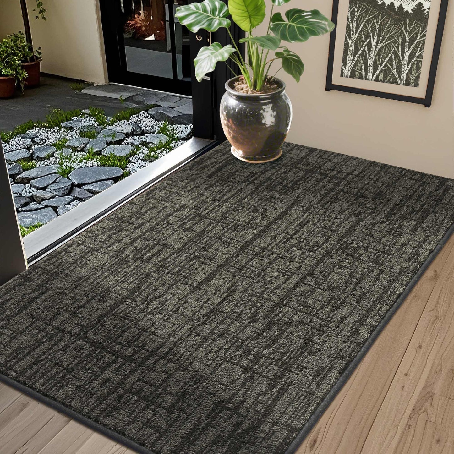 COSY HOMEER-Dirt-Trapper-Door-Mat 32"x48" Non-Slip Entryway Rugs Washable Welcome Mat Absorbent Entrance Mats Low Pile Dog Door Mats for Front Back Doomats and Wet Shoes,Dark Grey