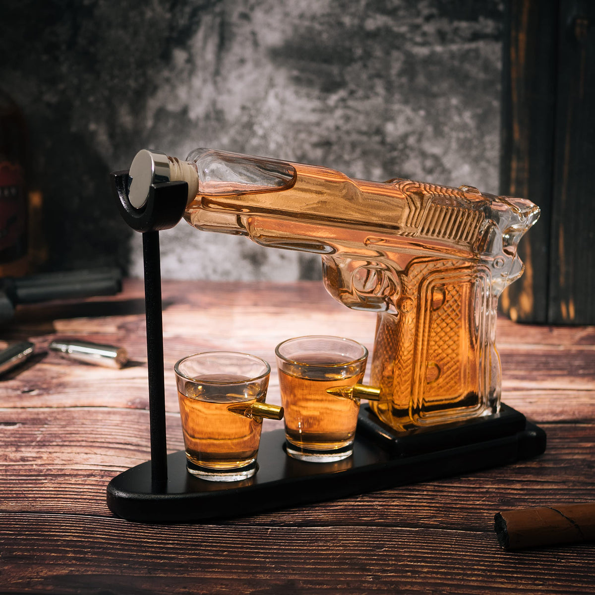 Gifts for Men Dad, 10.1 Oz Whiskey Gun Decanter Set + 2 Bullet Glasses - Unique Birthday Pistol Gift Ideas Daughter Son, Personalized Liquor Dispenser - Scotch Bourbon Vodka, Him, Brother Husband