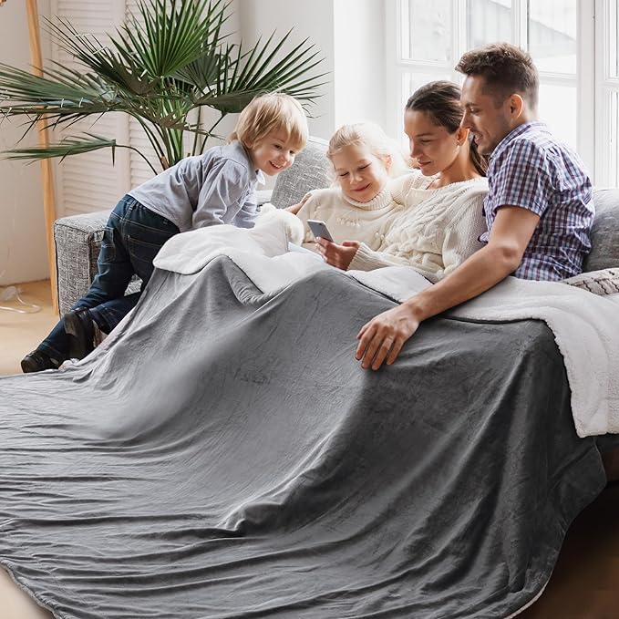 Bedsure GentleSoft Sherpa Fleece Oversized Cal King Blankets for Bed - Thick and Warm Blanket for Winter, Non-Heated, Soft Fuzzy Plush Large Throw for Women and Men, Grey, 112x98 Inches