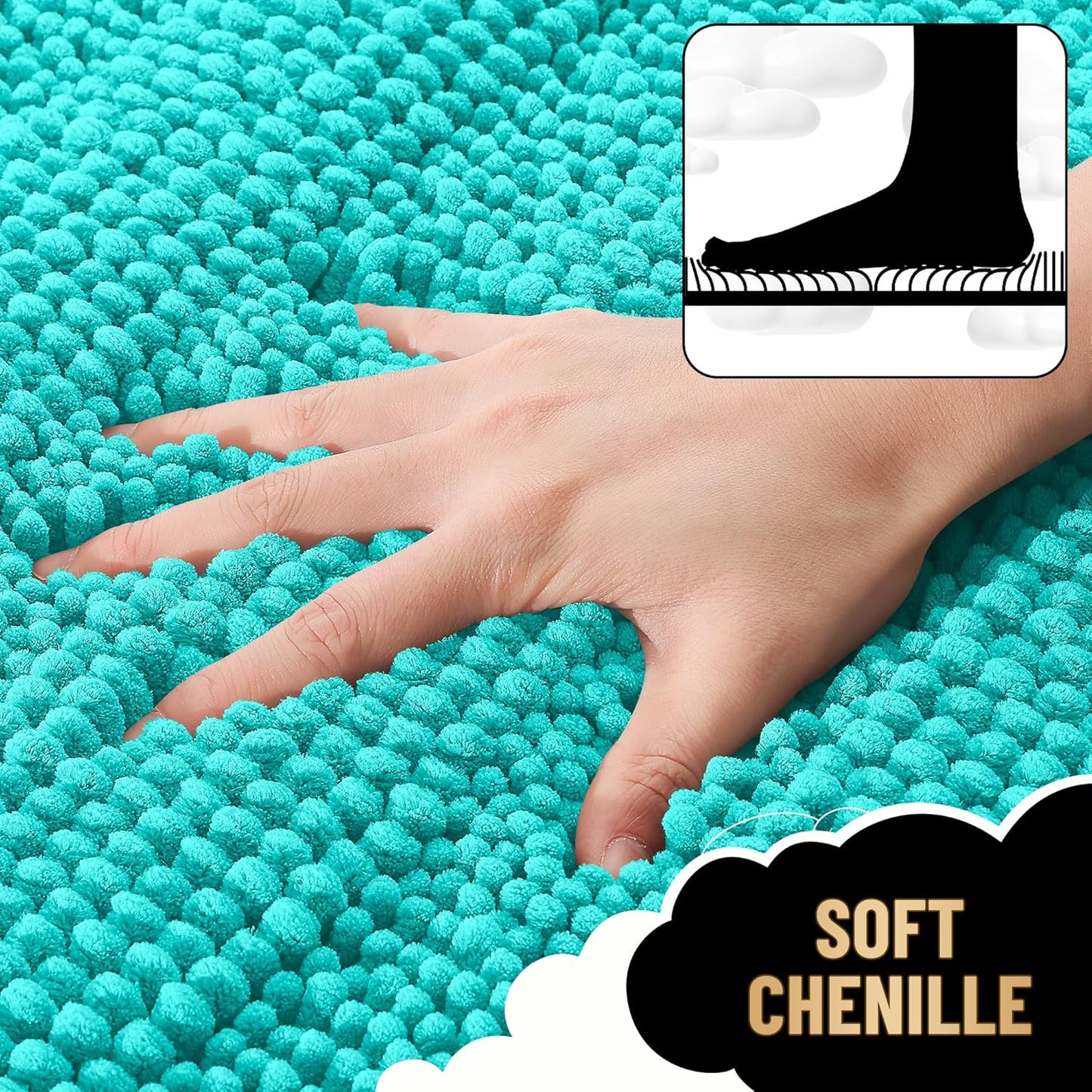 OLANLY Thick Bathroom Rugs 30x20, Extra Soft Absorbent Chenille Striped Bath Rugs, Rubber Backing, Machine Wash Dry, Bath Mats for Bathroom Floor, Tub and Shower, Home Decor Accessories, Teal