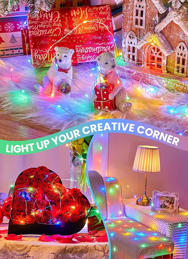 Minetom Fairy Lights with Remote, 66 Feet 200 Led Firefly String Lights Plug in for Bedroom Home Wall Ceiling Christmas Tree Wreath Craft Wedding Party Indoor Outdoor Decoration, Multicolor（2pack）