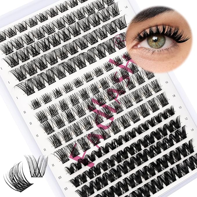 FADLASH Lash Clusters 10-18mm Eyelash Cluster Lashes DIY Lash Extensions D Curl at Home Individual Lashes (K1K2K10-07D-10-18mm)