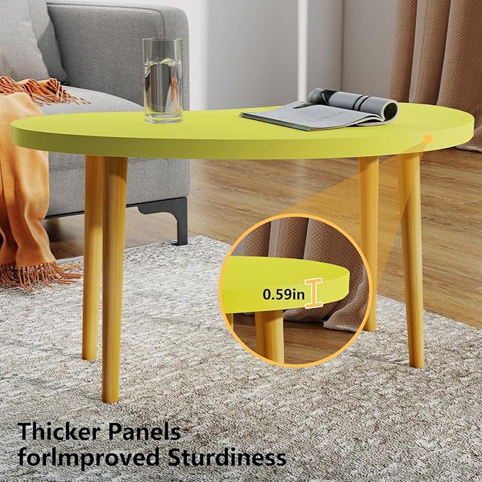 Funecy Mango Coffee Table Low Table with 4 Solid Wood Sturdy Legs, Floor Table Desk for Sitting on The Floor, Storage and Living Room Furniture (Yellow)