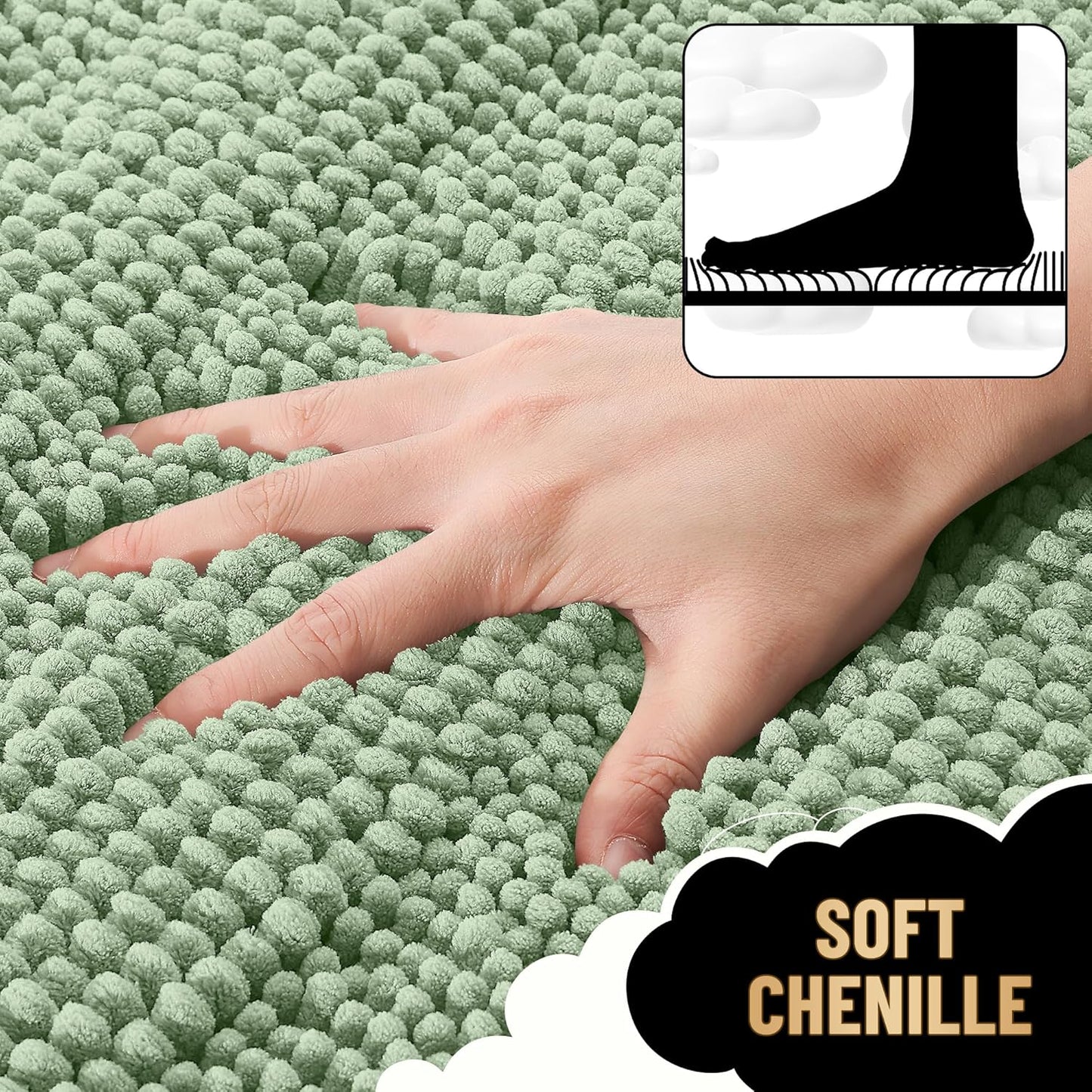 OLANLY Thick Bathroom Rugs 36x24, Extra Soft Absorbent Chenille Striped Bath Rugs, Rubber Backing, Machine Wash Dry, Bath Mats for Bathroom Floor, Tub and Shower, Home Decor Accessories, Sage Green