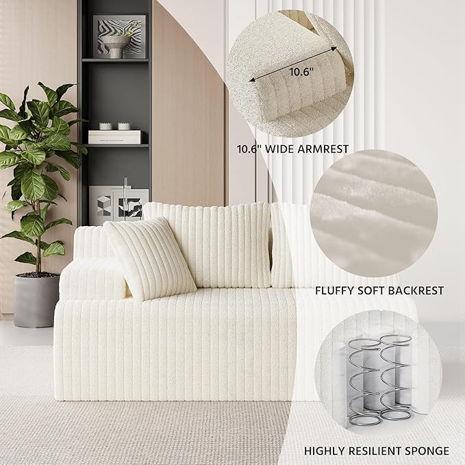 LAUSAINT HOME 96" Modular Sectional Sofa Couches, L-Shaped Boneless Cloud Sofa with 3 Deep Seat, 5 Cushiones Oversized Chaise for Living Room, Bedroom, Plush Corduroy Fabric (Left, Beige)