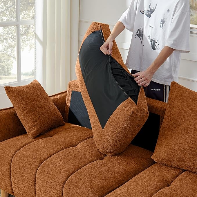 Mofolit Sleeper Sofa Bed Convertible Couch with Storage in Chenille Fabric Loveseat for Living Room Apartment and Small Spaces (Orange)