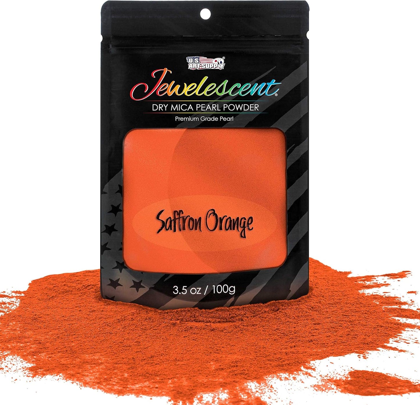 U.S. Art Supply Jewelescent Mica Pearl Pigment Powder, Saffron Orage 3.5 oz (100g) Pouch - Cosmetic Grade, Epoxy Resin Color Pigment, Mica Powder for Resin, Soap, Slime, Candle Dye, Art, Crafts