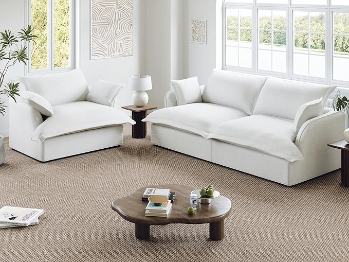 Lopzeho 82” Modular Sectional Sofa, Comfy Down Fill Cloud Couch, Loveseat with Single Seater, Small Couch with Washable Cover, Sectional Couches for Living Room Small Apartments, Cream White