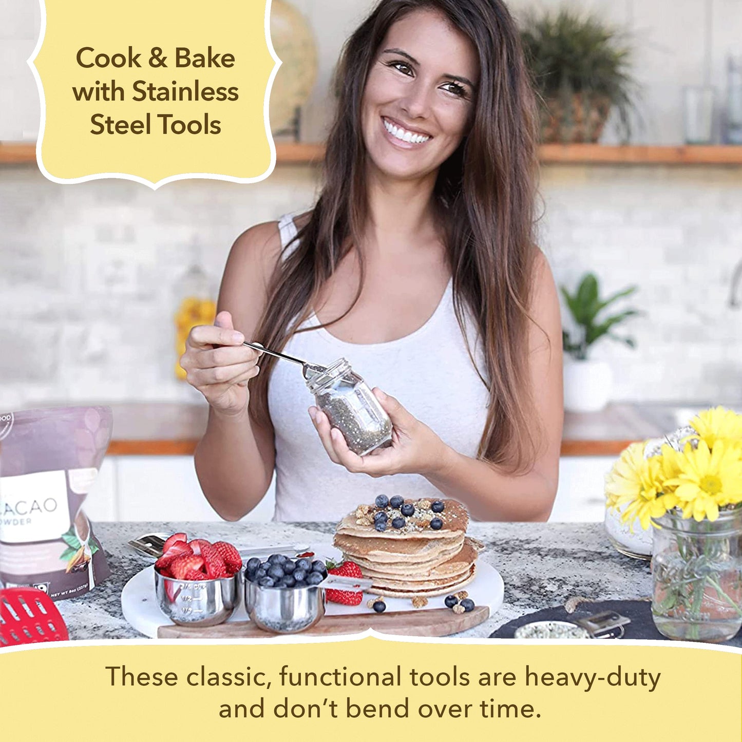 Simply Gourmet Measuring Cups and Spoons Set of 12 – 18/8 Stainless Steel Kitchen Gadgets – Stackable Design with Long Handle Spoons – Fits in Jars – Cooking & Baking Measuring Set for Dry & Liquid