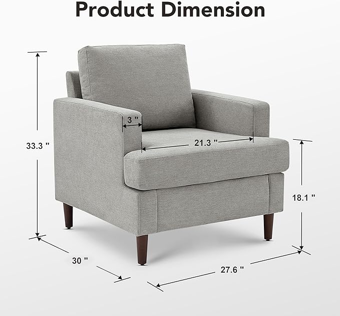 Weture Mid-Century Accent Chair,Modern Linen Fabric Armchair for Living Room,Comfy Upholstered Reading Accent Chairs for Bedroom,Single Sofa Chair with Wood Legs (Light Grey, 1 Pack)