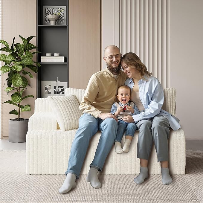 LAUSAINT HOME 96" Modular Sectional Sofa Couches, L-Shaped Boneless Cloud Sofa with 3 Deep Seat, 5 Cushiones Oversized Chaise for Living Room, Bedroom, Plush Corduroy Fabric (Left, Beige)