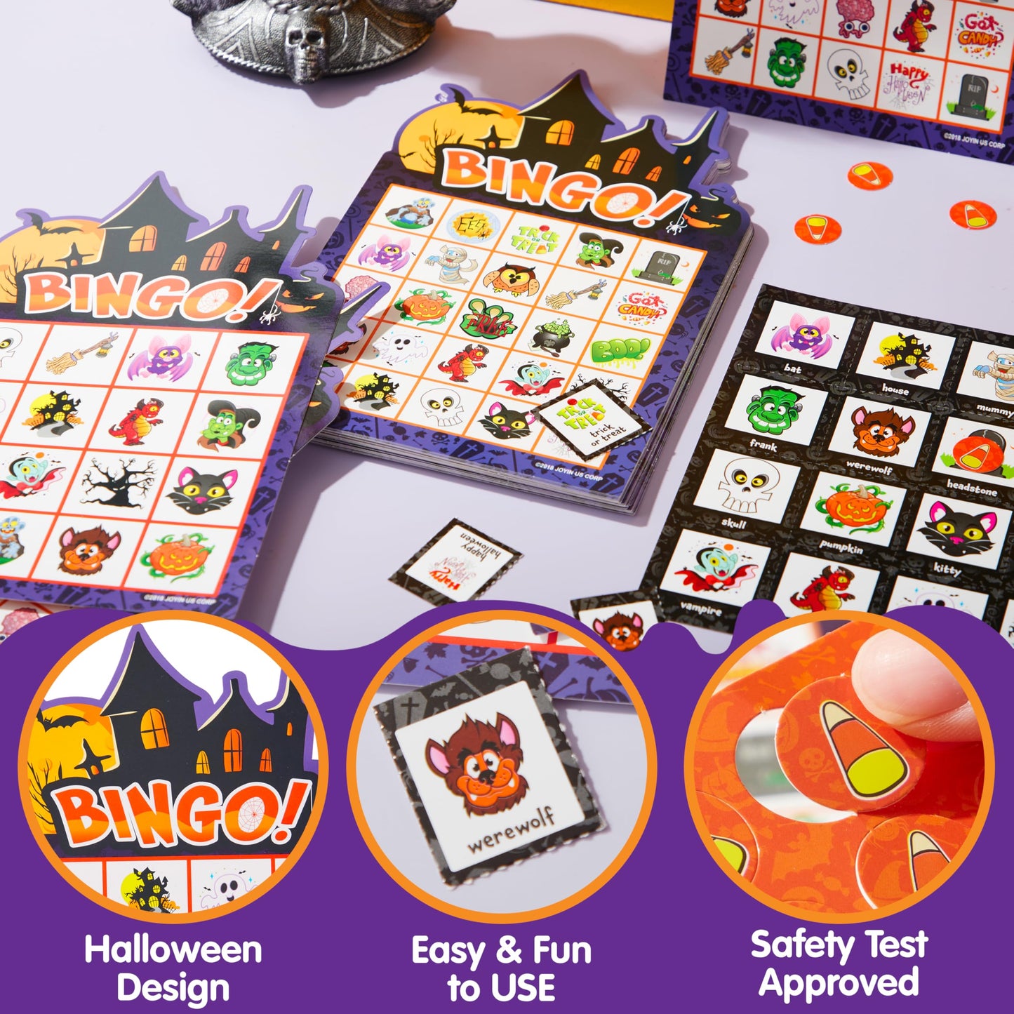JOYIN 32 Players Halloween Bingo Game, Kids Bingo Cards Set for Large Group School Classroom Family Activities, Halloween Party Games, Halloween Party Supplies Card Game