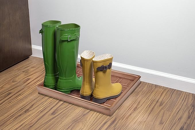 Good Directions Small Boot Tray, Squares Multi-Purpose All Weather Decorative Boot Tray, Shoes, Plants, Garage, Patio Door, Pet Bowls, 20 inch Entry Indoor Shoe Tray for Apartment, Copper Finish