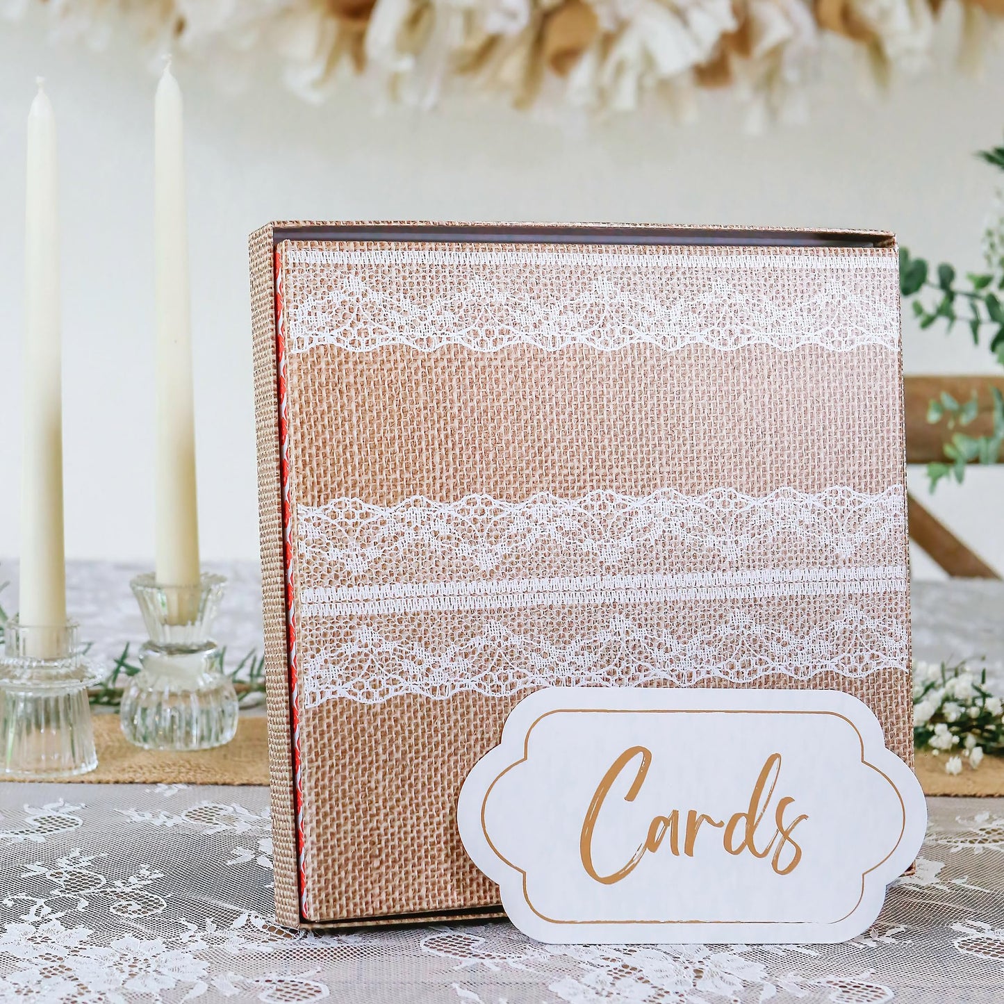 Kate Aspen Rustic Burlap & Lace Gift / Wedding Card Box, Money Box, Farmhouse Wedding Decorations For Reception - Also Perfect for Boho Baby Showers, Birthdays, Graduation