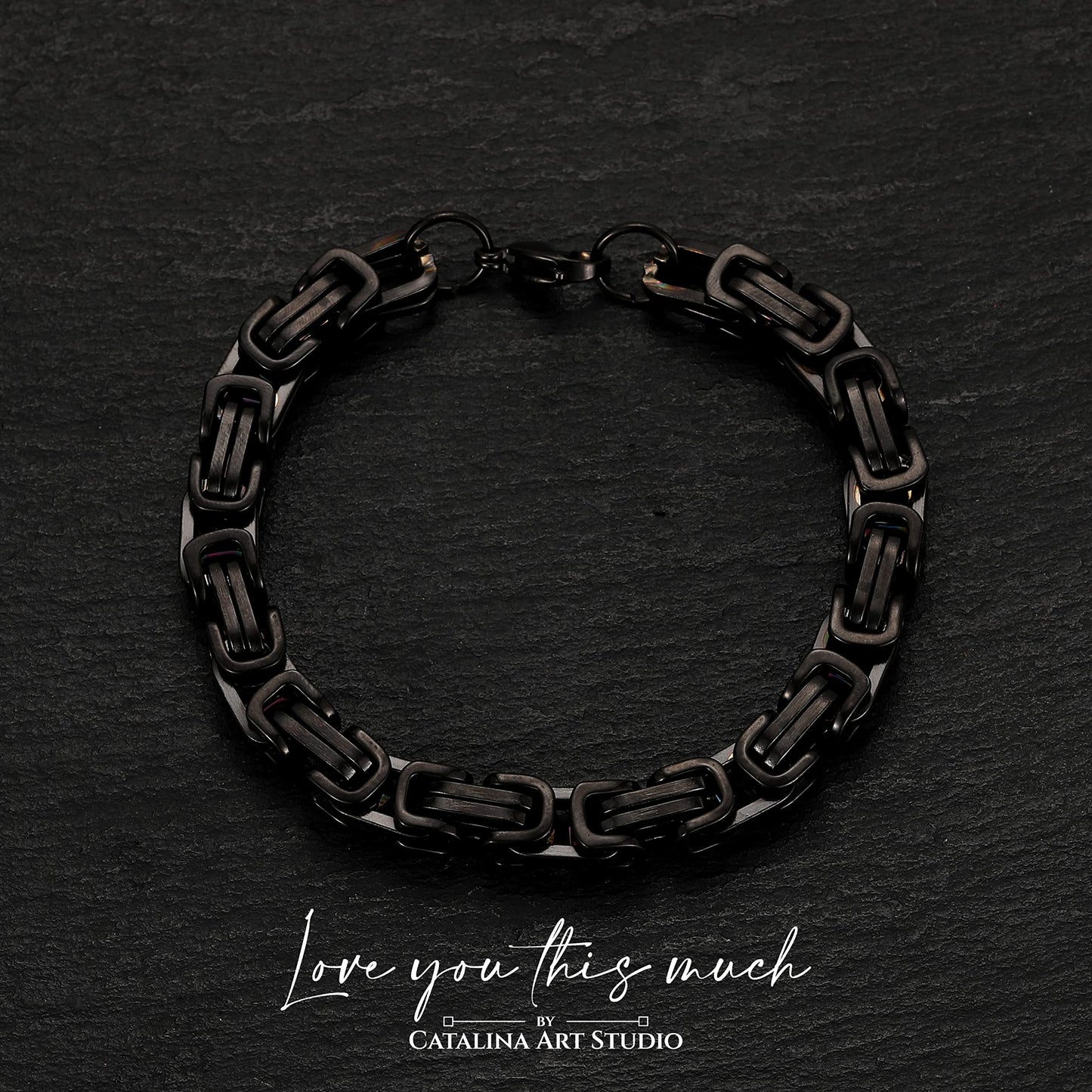 Love You This Much Sentimental Son Gift from Mom | Mens 5mm Twist Steel Bracelet | Mother to Son Present for Birthday | 8"+1" Extender | Luxury Gift Box & Card (Black-Black, Stainless Steel)