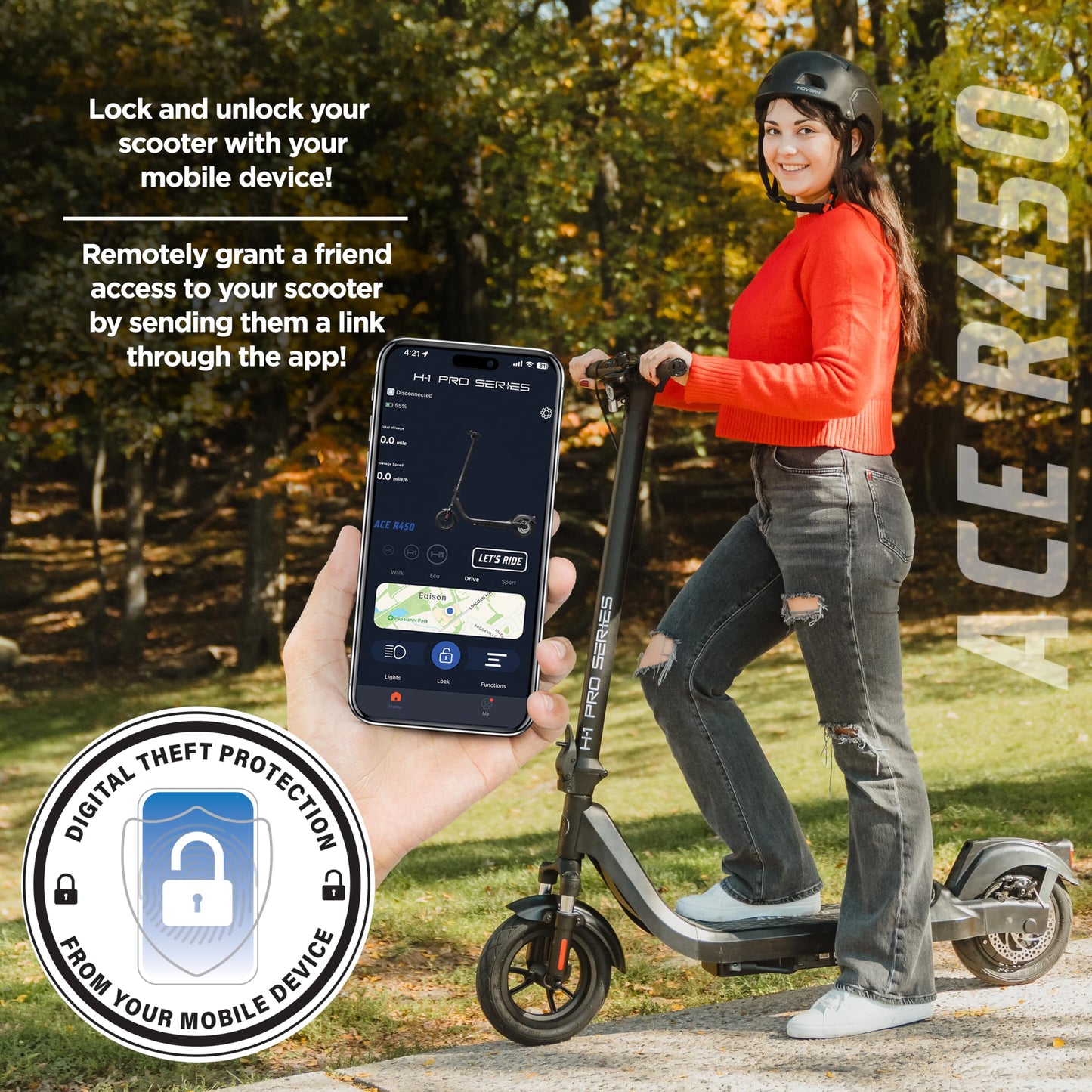 H-1 Pro Series Ace R450 Foldable Electric Scooter with 450W Brushless Motor, 20 mph Max Speed, 10” Self-Sealing Tubeless Tires, and 25 Mile Range Commuter Scooter for Adults & Teens