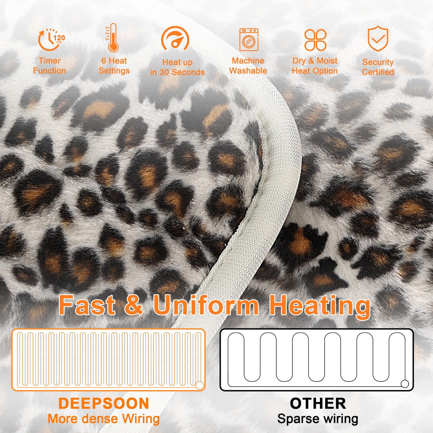 Deepsoon Heating Pad,Electric Heating Pads for Back,Neck,Abdomen,Moist Heating Pad for Shoulder,Knee,Arms,Legs,Dry/Moist Heat & Auto Shut Off,Christmas Gifts for Men and Women,Leopard Print,33x17 Inch