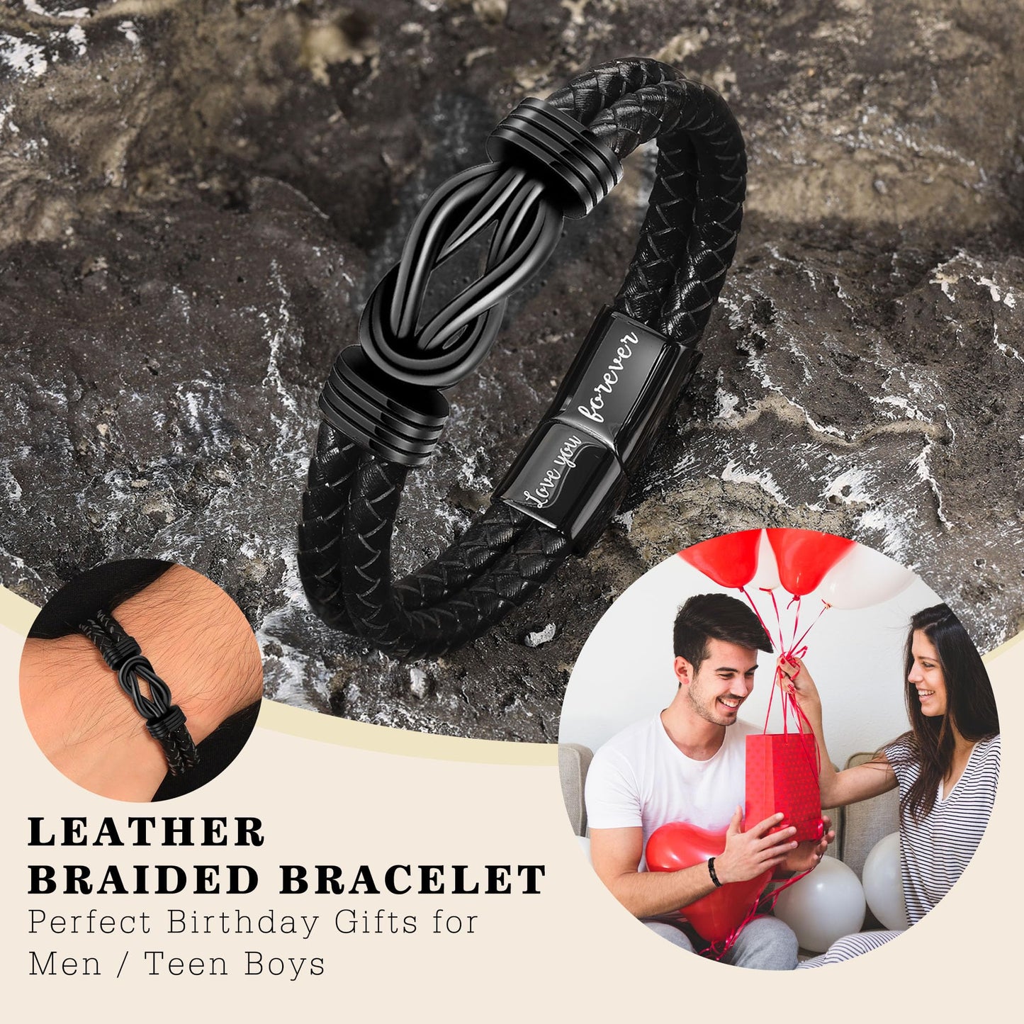 21st Birthday Gifts for Him, Birthday Gifts for Boyfriend Leather Bracelets for Men 21 Year Old Son Grandson Nephew Cousin Bracelet Brother Birthday Gift