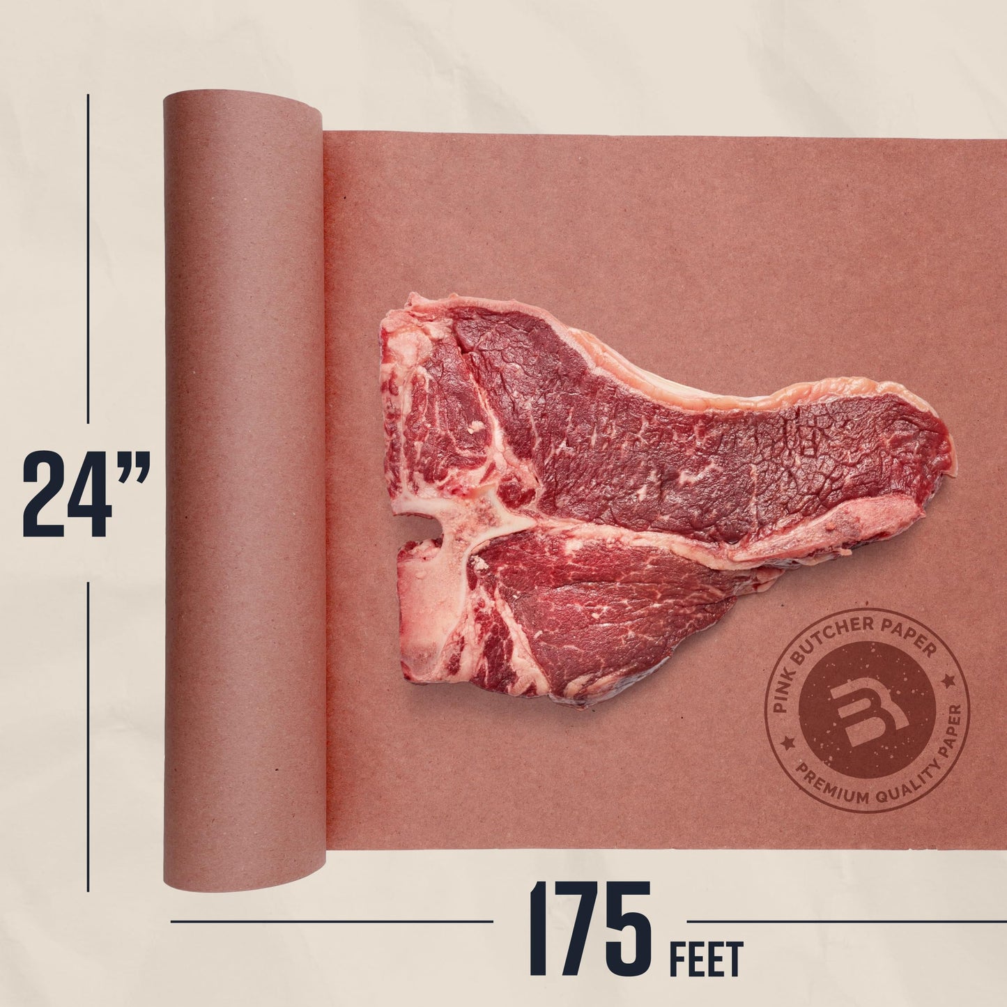 Bryco Goods Pink Butcher Paper Roll - 24 Inch by 175 Feet - Made in USA - Food-Grade Peach Butcher Paper for Smoker, BBQ, Grilling, Smoking Meat & Brisket - Unbleached, Unwaxed, Uncoated