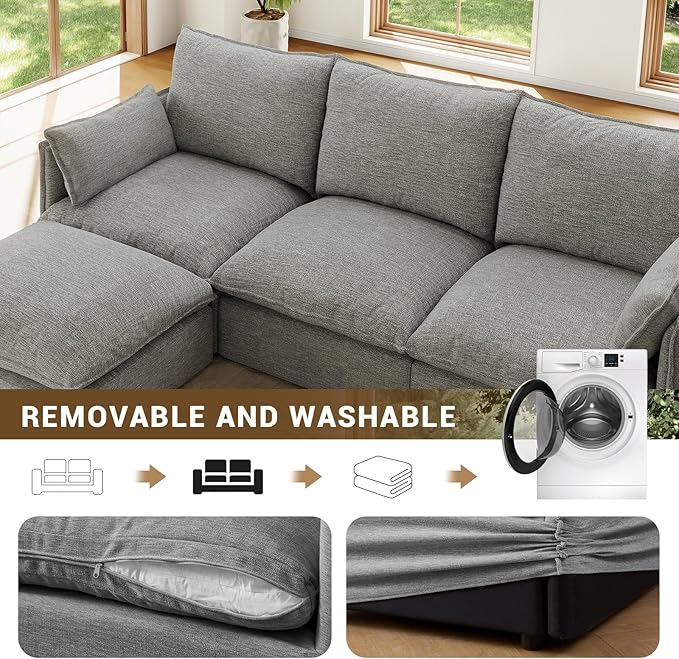 Forest aesthetics Cloud Modular Sectional,3 Seater Waterproof High Backrest V Shape Sectional Sofas,Down Filled Modular Couch with Removable Washable Cover for Living Room,Dark Gray