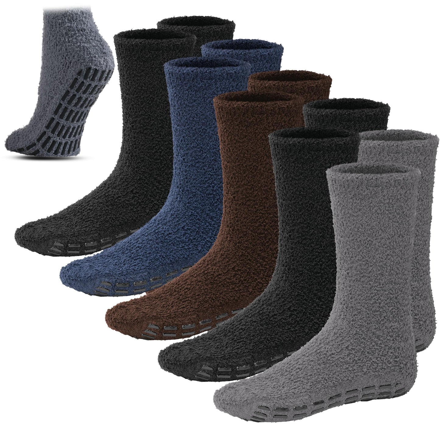 Debra Weitzner Men’s Fuzzy Socks with Grips 5/6 Pairs Microfiber Plush Sleeping Socks Soft Anti-Skid Solid