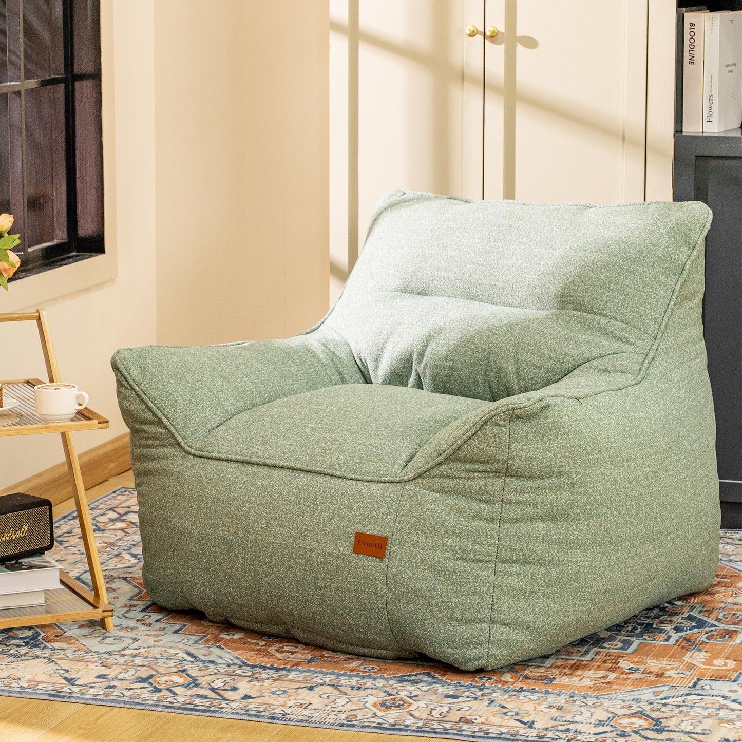 Cvortll Bean Bag Chair for Adults, Comfy Tufted Bean Bag Chair Sofa with Armrests, Lazy Beanbag Chair with Foam Filler Stuffed Bean Bag Couch Sofa for Reading in Bedroom, Living Room and Dorms
