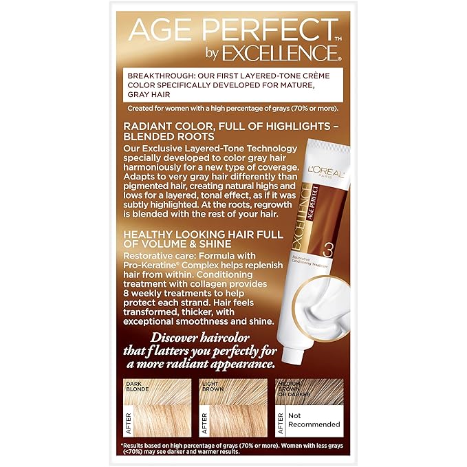 L'Oreal Paris Excellence Age Perfect Layered Tone Flattering Color, 8N Medium Natural Blonde Set (Packaging May Vary)