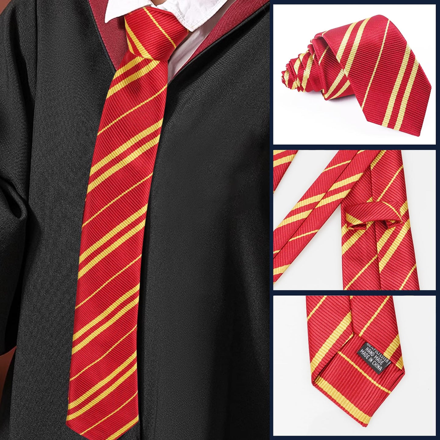 Sawaruita Striped Tie Novelty Cosplay necktie for Magic School- Halloween Costumes Accessories Kids Teens,Women,Men(Deep Red)