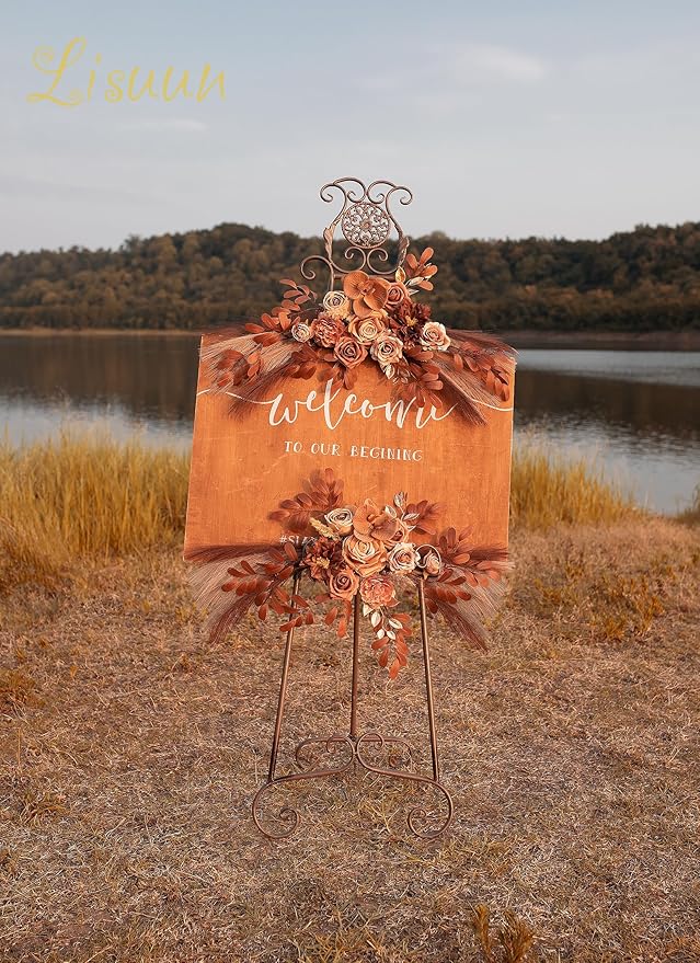 Wedding Arch Flowers, Artificial Floral Decor for Wedding Ceremony & Reception, Standard Size Large Flower Swag Set for Backdrop & Welcome Sign, Pack of 2 (Coffee Pampas)