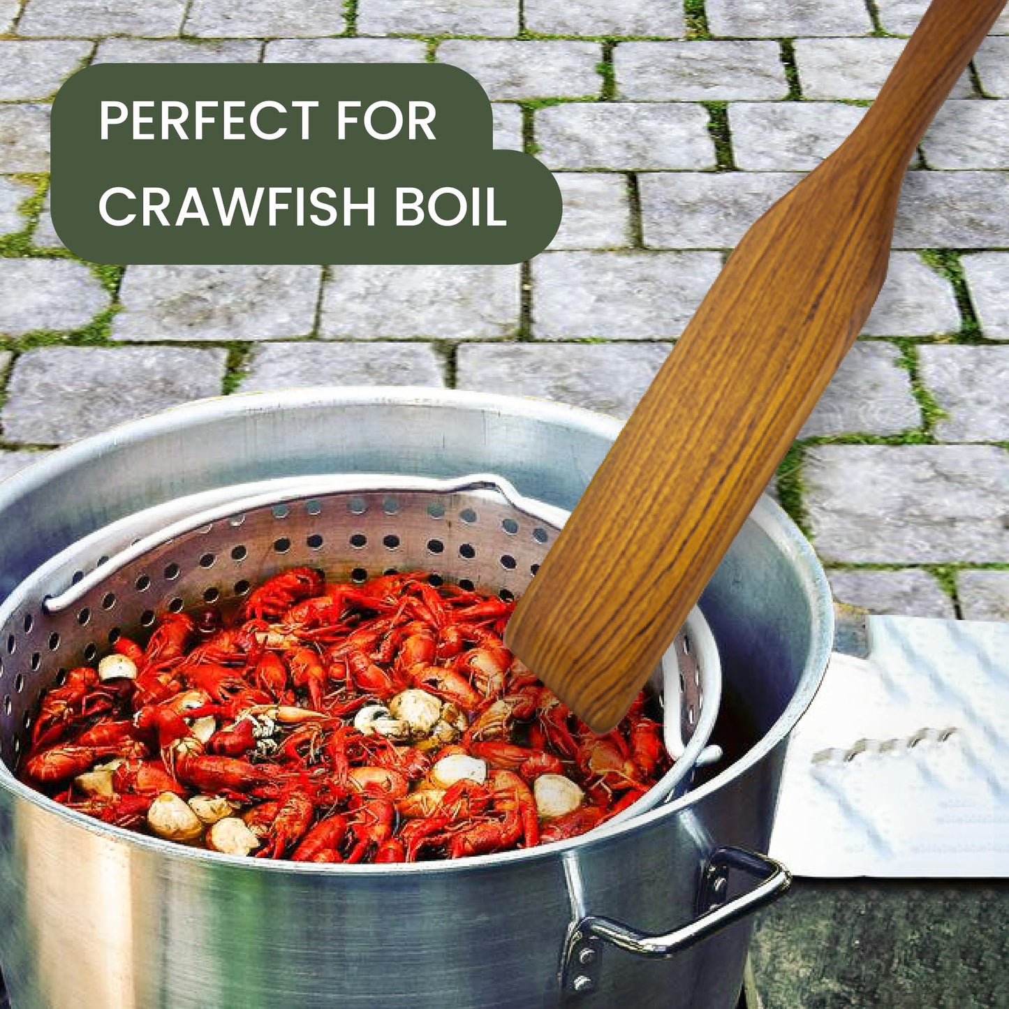 Crawfish & Seafood Boil Paddle (36" Extra Long, Teak Wood) | Wooden Stir Paddle for Cooking & Stirring Big Pot of Soup, Stew, Sauce, Cajun