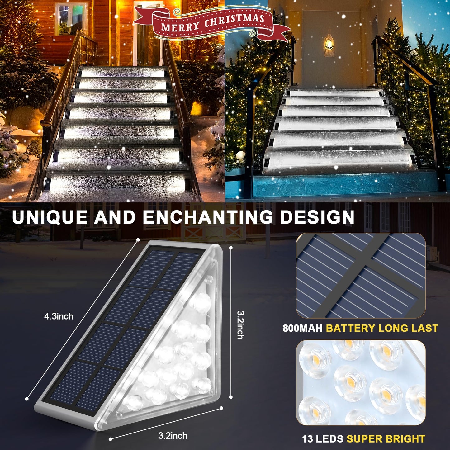 AUDLES LED Solar Step Lights Waterproof Outdoor Stair Lights, Solar Deck Light Outdoor Decor IP67 Solar Lights for Yard, Patio, Garden, Walkways, Front Door, Pathway, Driveway (12)