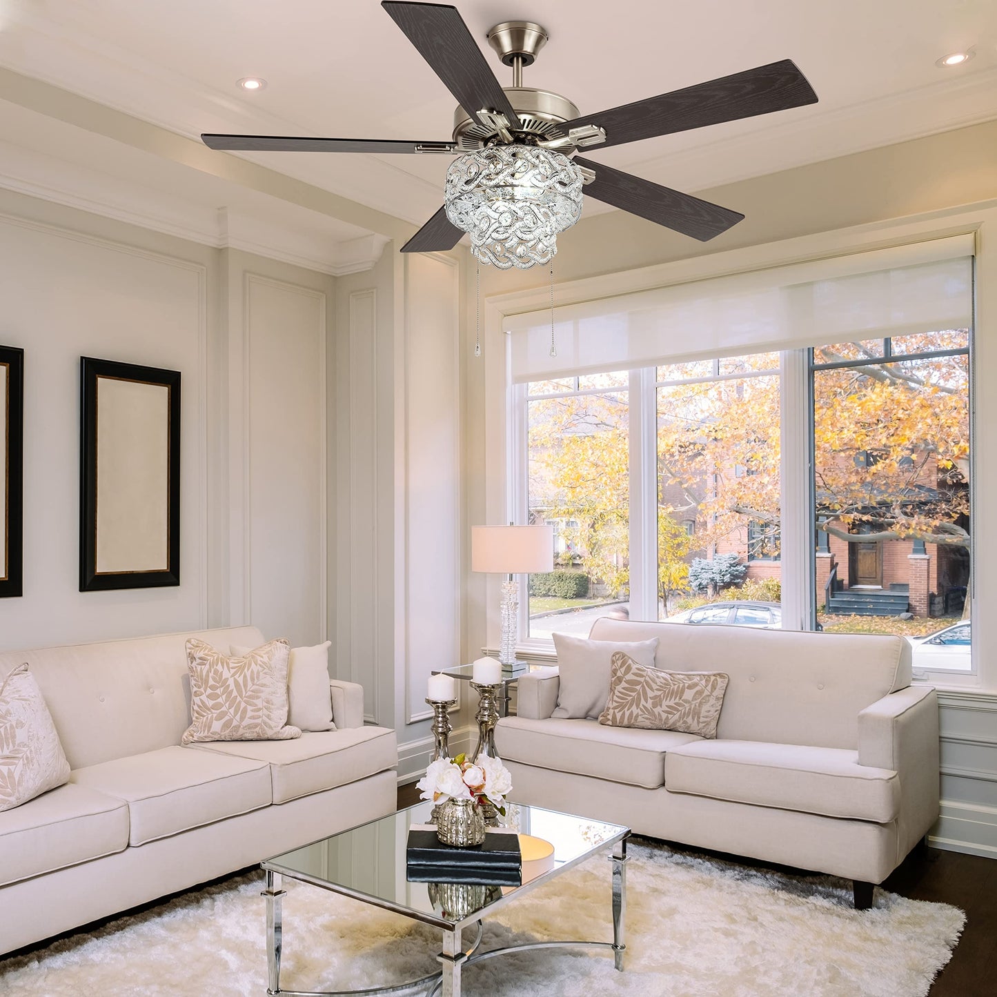 RIVER OF GOODS 52 Inch Tiered LED Crystal Ceiling Fan with Lights - Chandelier Ceiling Fans with Lights - Elegant Glam Ceiling Fan - Dining Room Light Fixture for Room Decor