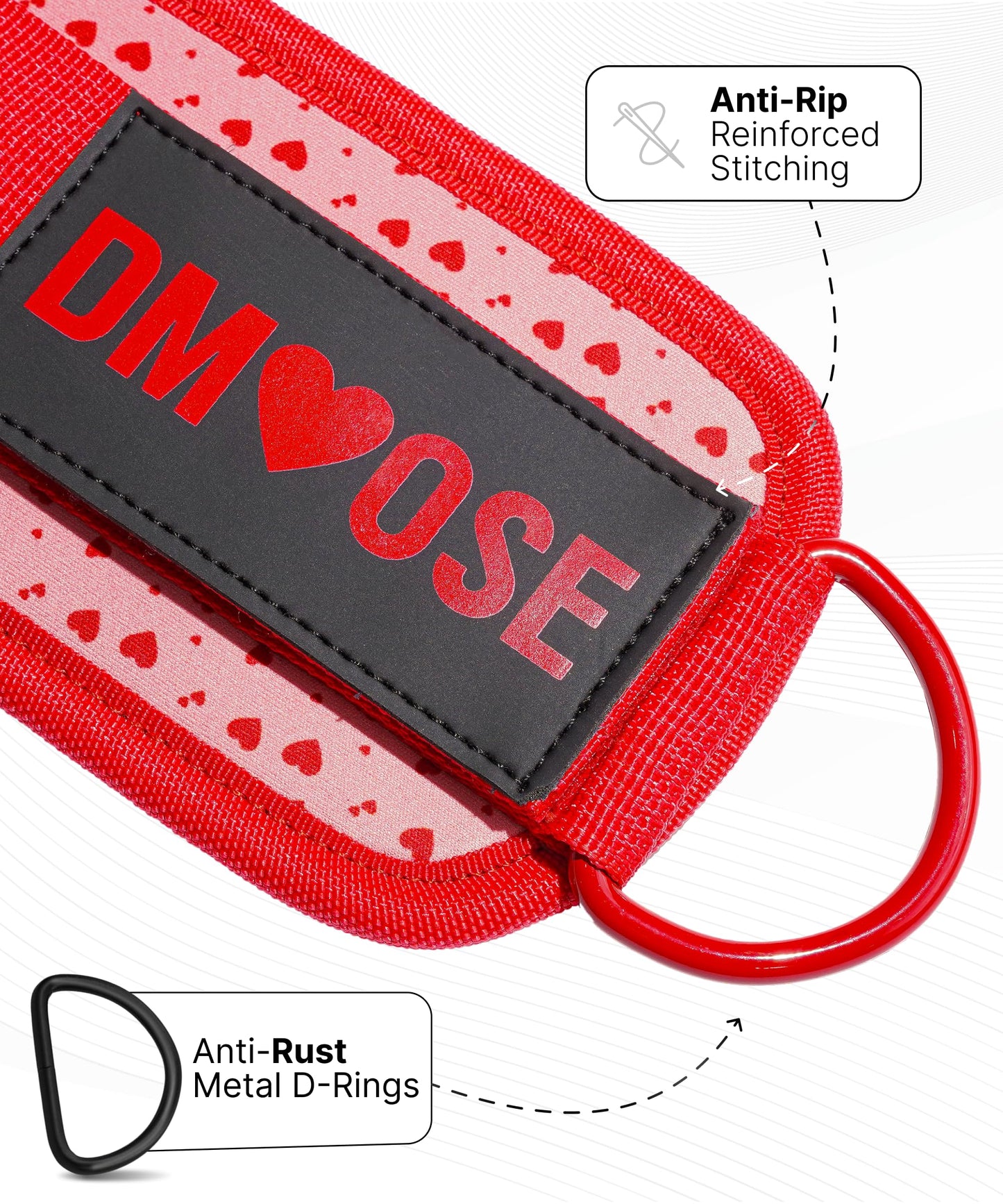 DMoose Fitness Ankle Straps for Cable Machines - One Size Fit with Premium Padding, Glute Kickback Ankle Strap for Women - Cable Attachments for Gym Workouts & Hip Abductors (Hearts - Pair)