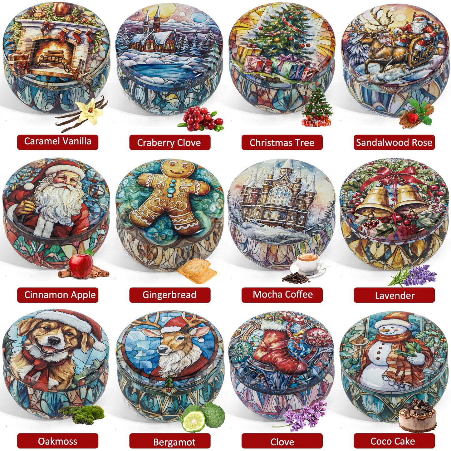 Yinuo Candle Christmas Scented Candles Gift Set – 12 Pack Long Lasting Soy Wax Holiday Candles in Decorative Tin Jars, Winter Home Decor, Relaxing Aromatherapy Gifts for Women & Friends