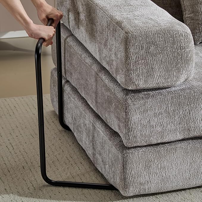 Convertible Couch Sofa Bed Foldable Floor Sleeper | Modern Fold Out Couch | Removable Backrest & Armrests | No Assembly Compression Sofa Sleeper for Living Room, Bedroom | Light Gray Chenille