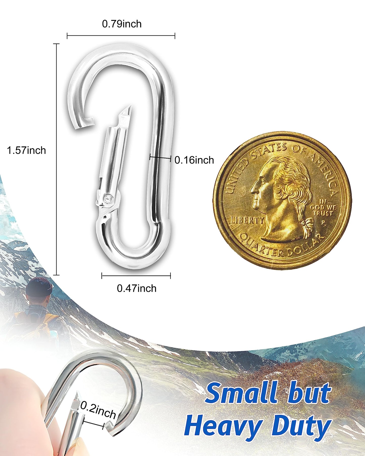 Small Carabiner Clip, 30pcs 1.57inch Mini Carabiners Clips, M4 Stainless Steel Spring Snap Hook Heavy Duty, Locking Carribenares for Climbing Hiking Camping Fishing