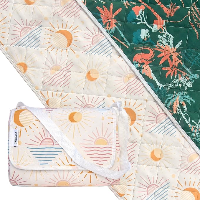 Shwally The Picnic Mat - Indoor/Outdoor Rug with Hand-Drawn Designs - Machine Washable, Water Resistant, Durable & Wipeabl...