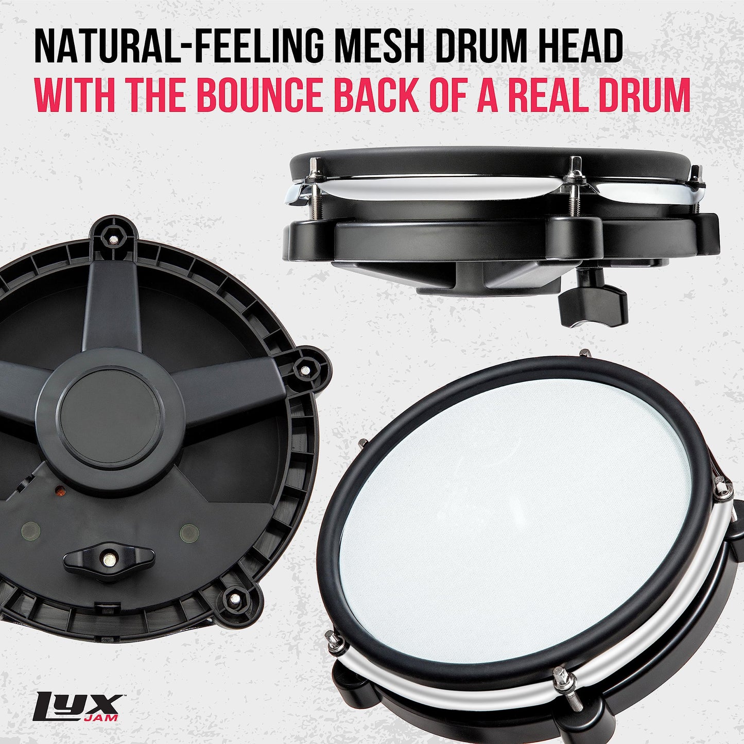 LyxJam 7-Piece Electronic Drum Kit, Professional Drum Set with Real Mesh Fabric, 209 Preloaded Sounds, 50 Play-Along Songs, Recording Capability, Cymbals & Kick Pedal, Drum Sticks And Key Included