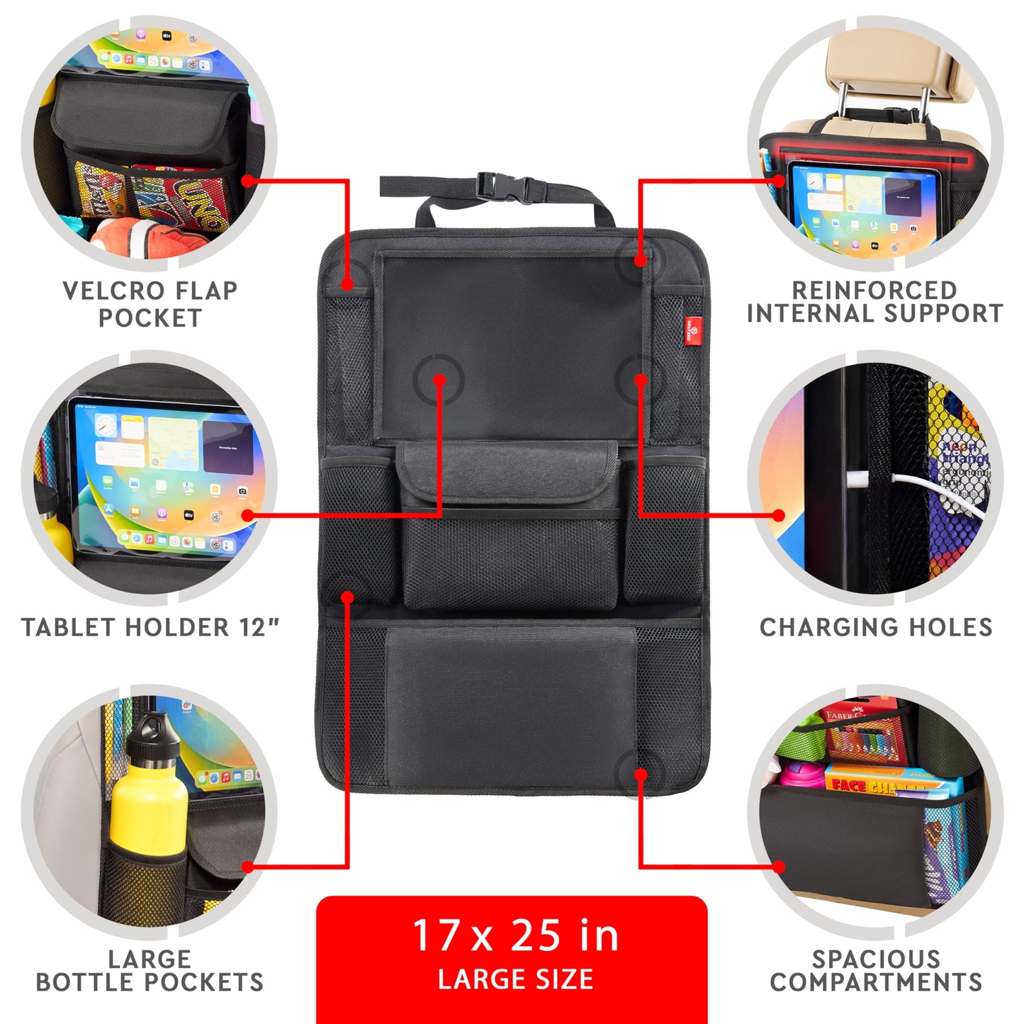 Helteko Car Seat Organizer, Ultra Version Kids Backseat Car Organizers and Storage, Waterproof Back Seat Protector Kick Mats with Tablet Holder 12 in, Car Accessories Interior and Travel Essentials.