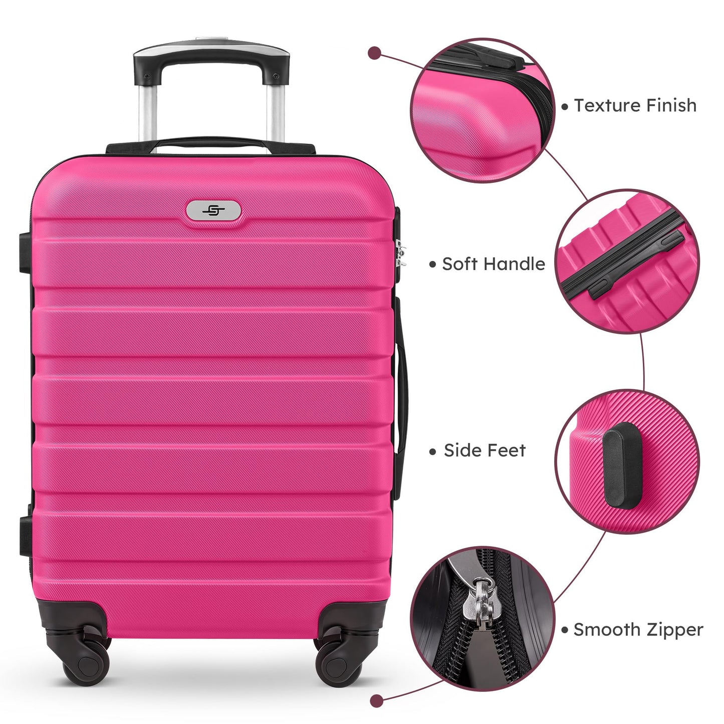 Suitour Luggage Sets 6 Piece, 20-inch Carry-on and 24 inch 28 inch Checked Suitcase Set with Cosmetic Case and Expandable Travel Duffle Bags Set(Rose Red)
