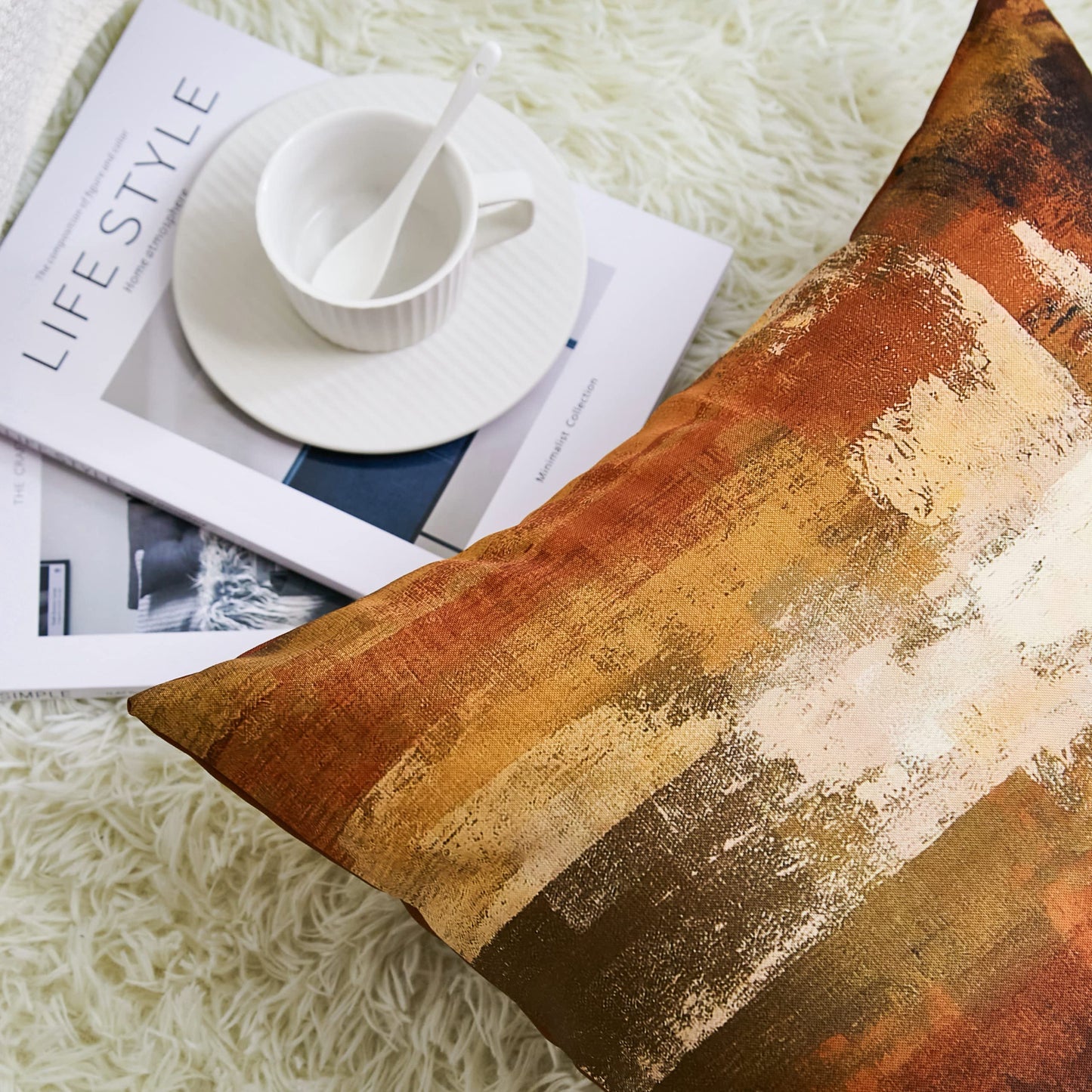 Burnt Orange Abstract Pillow Covers 18x18 Abstract Rust Art Painting Decorative Throw Pillowcase Modern Artwork Square Couch Cushion Cover for Living Room Sofa Accent Home Decor, Set of 2