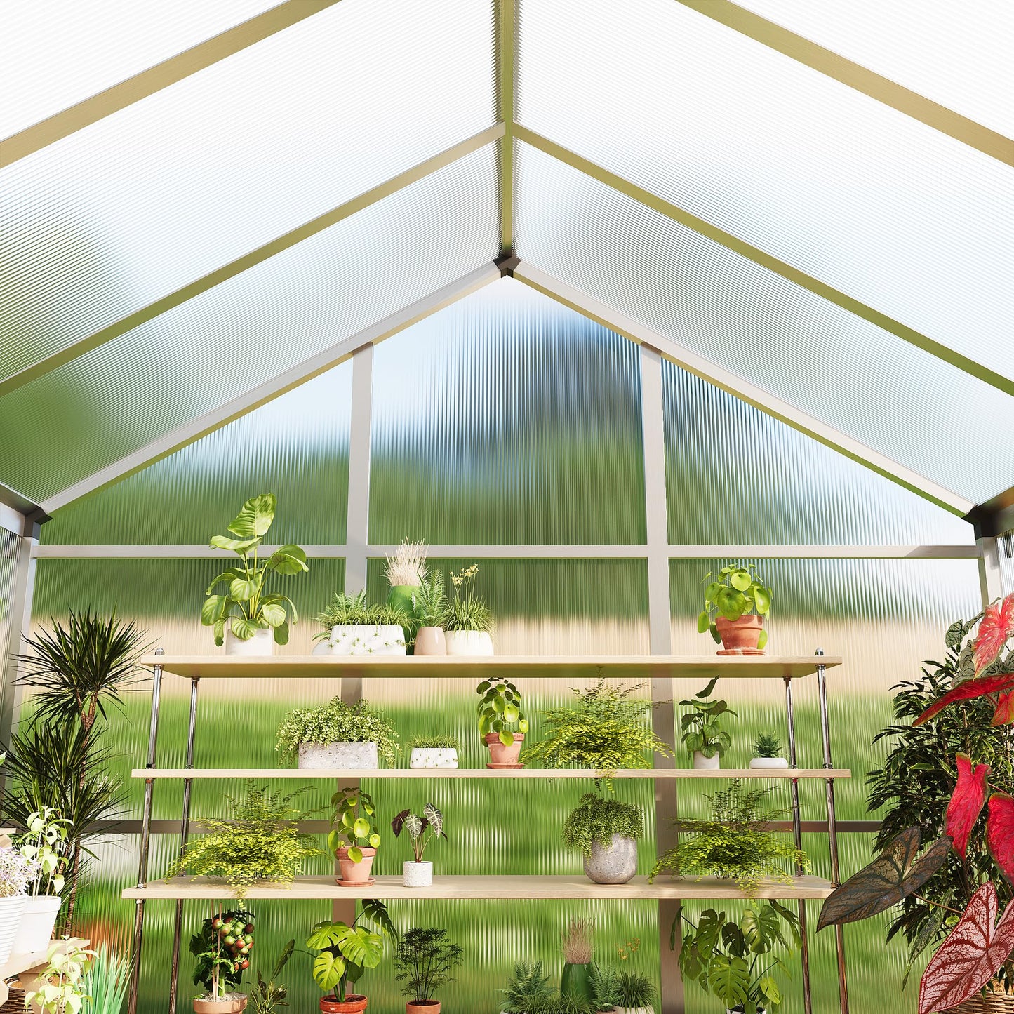 IDEALHOUSE 8×12 FT Greenhouse, Large Walk in Greenhouses for Outdoors and Garden Planting, Polycarbonate Greenhouse with Enhanced Aluminum Frame, Green Houses with Quick Setup Structure and Roof Vent
