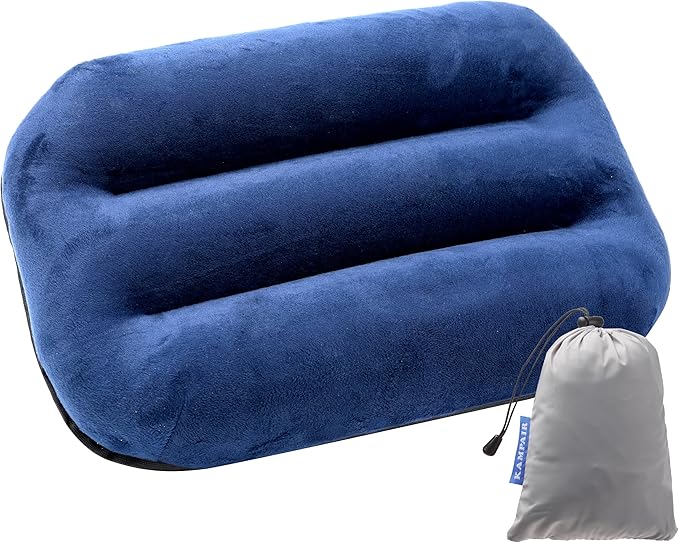Kampair Ultralight Inflatable Camping Pillow for Sleeping – Soft Velvet Cover, Compact & Portable, Ergonomic Neck Support, Machine Washable Air Pillow, Perfect for Travel, Hiking, Backpacking – Blue