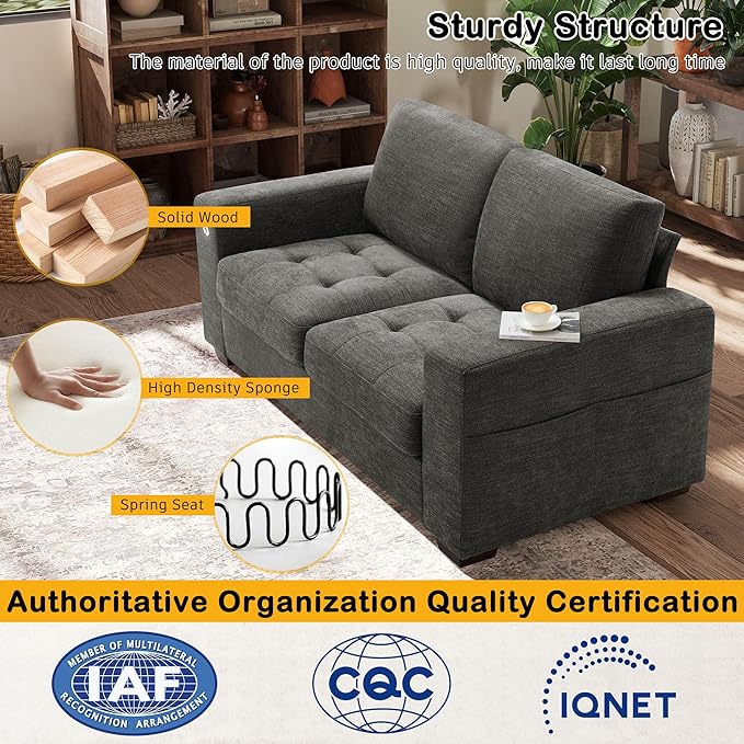 Hanherry 70" Sofa for Living Room, Modern Comfy Couch with Medium Firm Seat Cushion, Removable Cover,Wide Armrest,USB/Type-C Port,Chenille Fabric Couches for Small Space,Apartment