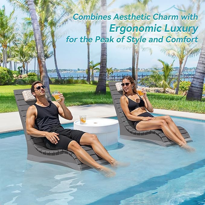 Homenjoy HDPS Pool Lounge Chairs, Use in Pools Lounge Chairs up to 10-Inches of Water, Chaise Chairs with Headrest, Lounge Chair Outdoor, Fade-Resistant Pool Lounger for Deck