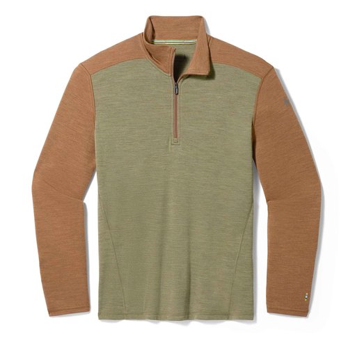 Smartwool Men's Classic Thermal Merino Wool Base Layer — Quarter Zip (Slim Fit), Winter Moss-Fox Brown, Small