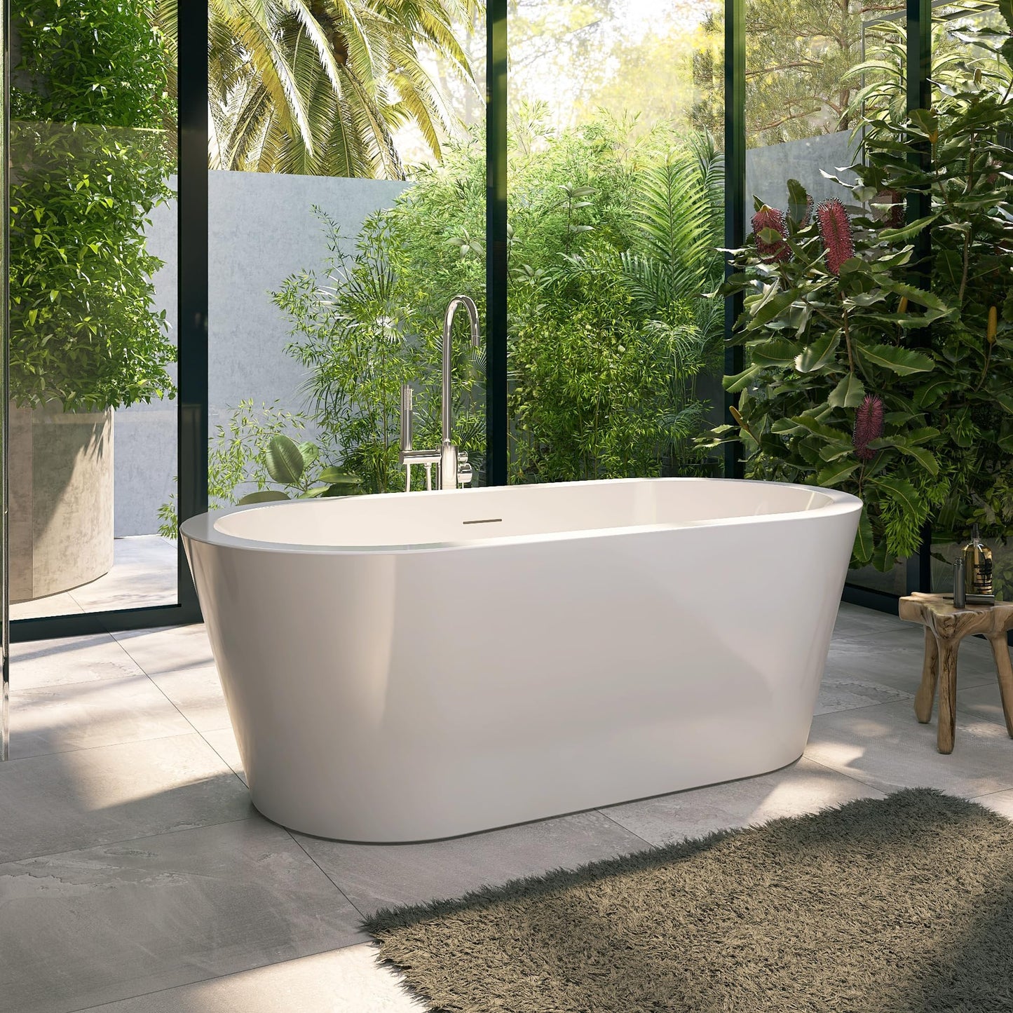 Yinzanw 64" Acrylic Free Standing Tub, Stand Alone Tub, Freestanding Bathtub, Soaking Bathtub, cUPC Certified, LT(Glossy White)