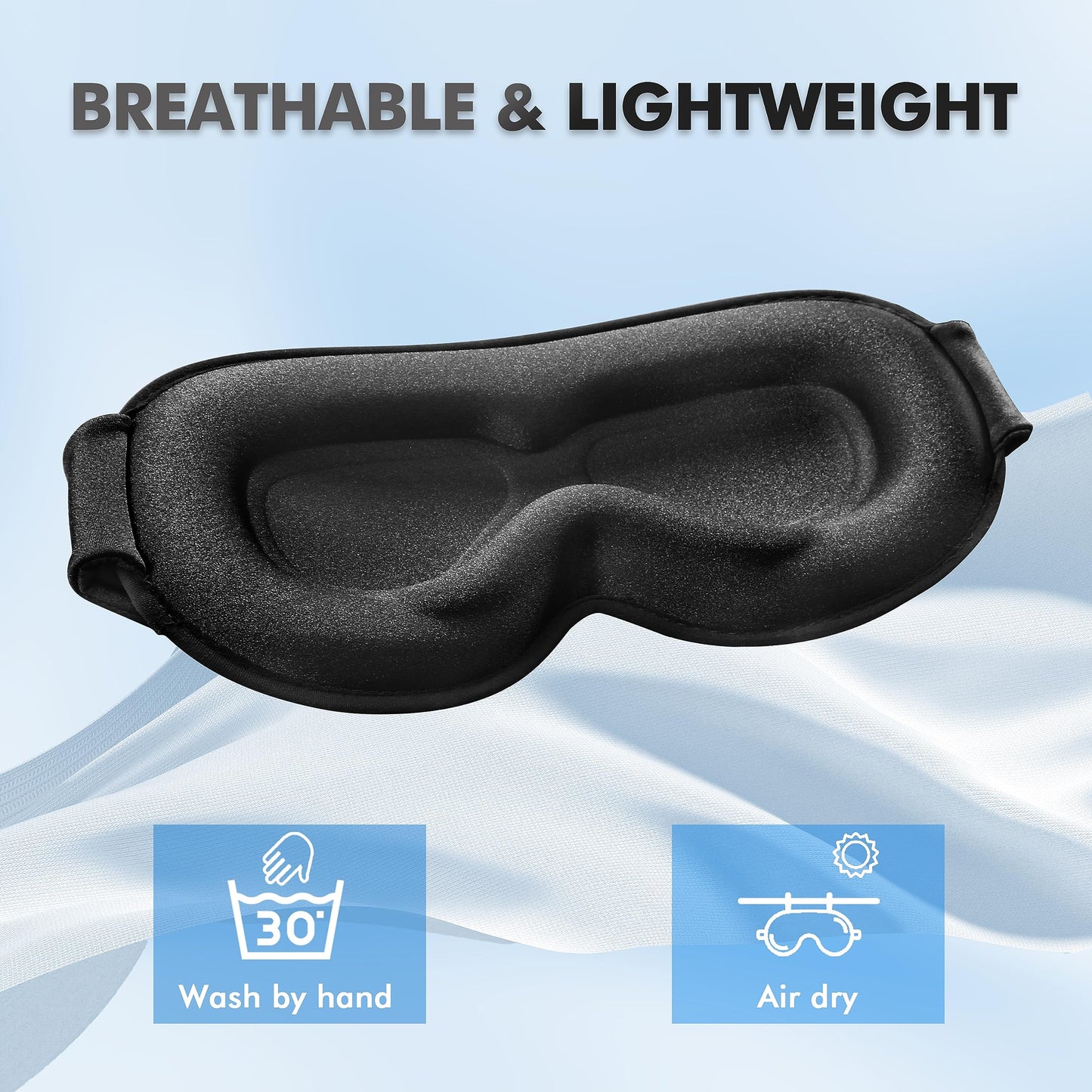 Sleep Eye Mask for Men Women, Lash Extensions 3D Sleeping Mask, Travel Blackout Night Blindfold Eye Shade Cover with Adjustable Strap (Black-3D)