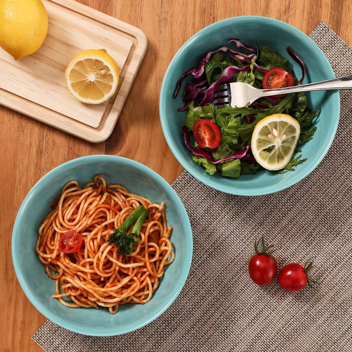 TP 12-Piece Dinnerware Set, Melamine Dishes Set with Bowls and Plates, Non-breakable and Lightweight Dinner Service for 4, Teal